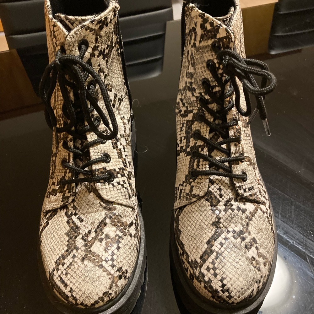 Black and white camo boots